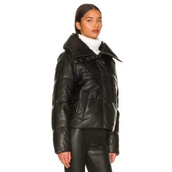 Alp N Rock Peak Vegan Leather Puffer Jacket in Black - Picture 3 of 6